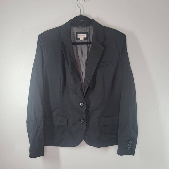Merona Women's Two Button Lined Stretch Blazer Jacket Pocket Black Size 18 - Picture 1 of 4